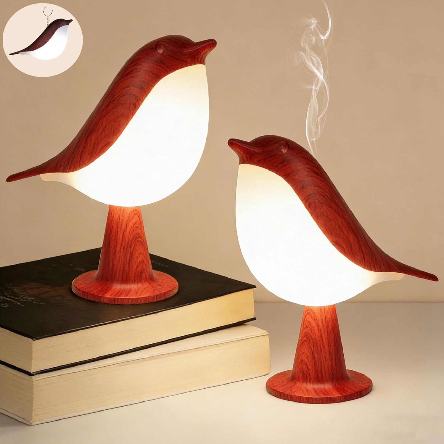 VoMii Bird Desk Lamp Set of 2, Small Table Lamp Cordless Touch Dimmable Night Light with 3 Color Temperature, Rechargeable Decorative…