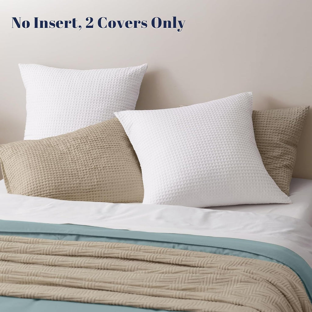 Phf Ultra Soft Waffle Weave Euro Shams Pillow Covers, No Filling, 2 Pack 26" x 26" Bed Cushion Covers, Breathable & Skin-Friendly Bed Pillo…