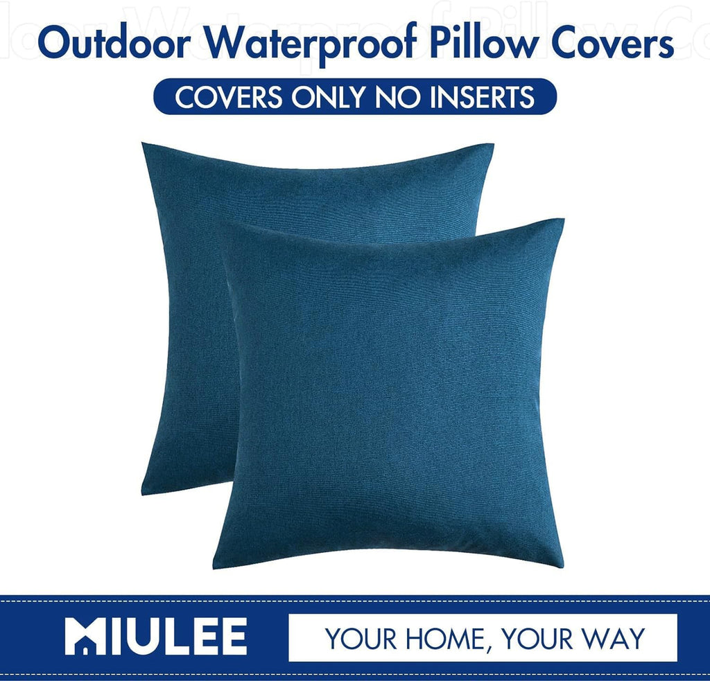 Miulee Pack of 2 Decorative Outdoor Solid Waterproof Throw Pillow Covers Faux Linen Garden Farmhouse Coastal Cushion Cases for Summer Patio…