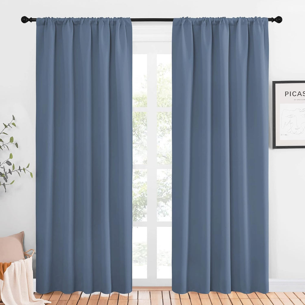NICETOWN Blackout Curtains Window Draperies - Window Treatment Thermal Insulated Solid Room Darkening Drapes for Bedroom (Stone Blue, Set…