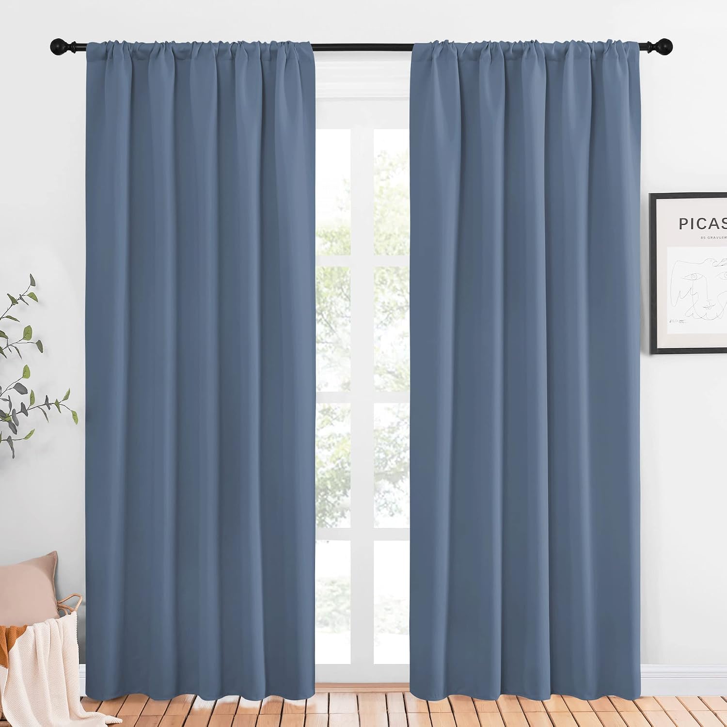 NICETOWN Blackout Curtains Window Draperies - Window Treatment Thermal Insulated Solid Room Darkening Drapes for Bedroom (Stone Blue, Set…