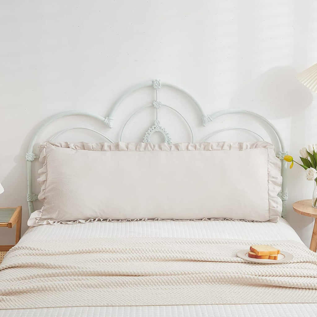 Merryword Beige Grey Body Pillow Cover 20x54inches Long Pillowcase Ruffled Pillowcases Shabby Chic Ruffled Fringe Decor Cute Body Ruffled P…