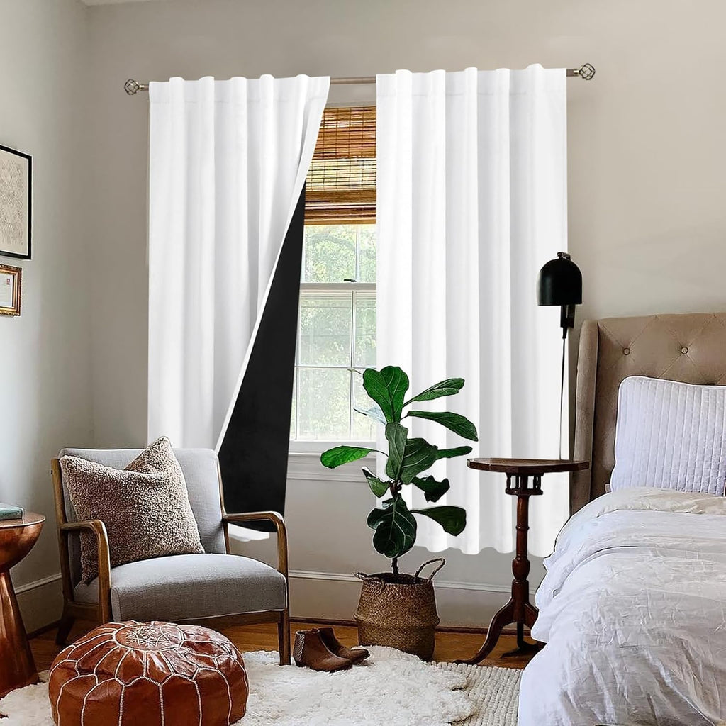 BGment Pure White 100% Blackout Curtains 72 Inches Long with Thermal Insulated Liner, Rod Pocket and Back Tab Double Layer Full Room…