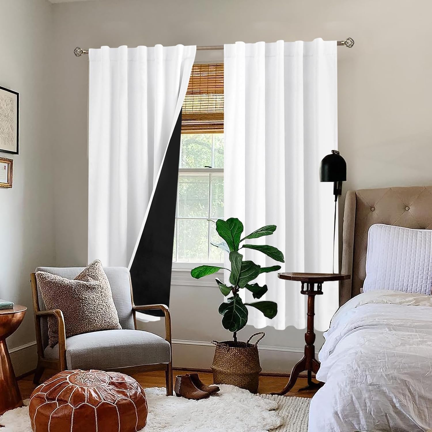 BGment Pure White 100% Blackout Curtains 72 Inches Long with Thermal Insulated Liner, Rod Pocket and Back Tab Double Layer Full Room…