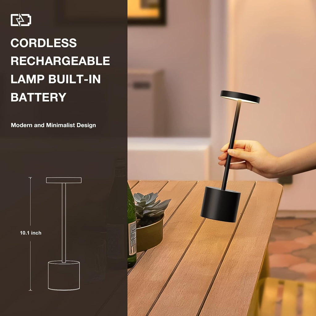 Black Cordless Table Lamp, 4000mAh Rechargeable Battery Powered Lamps, 3 Color Stepless Dimming, LED Wireless Outdoor Lamps for Dining…