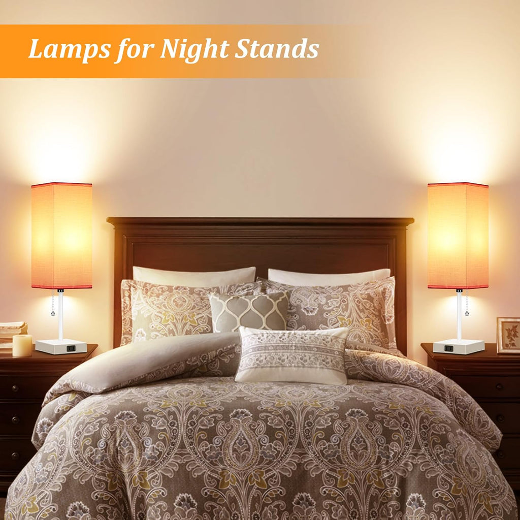 18'' Table Lamp for Bedroom set of 2,3-Color Bedside Lamps with Pull Chain Table Lamps for Night stands, Small Night Light Lamps with 2…