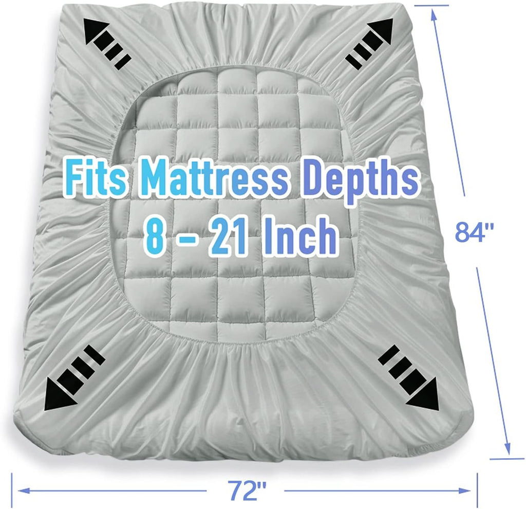 MATBEBY Bedding Quilted Fitted California King Mattress Pad Cooling Breathable Fluffy Soft Mattress Pad Stretches up to 21 Inch Deep, Cal…