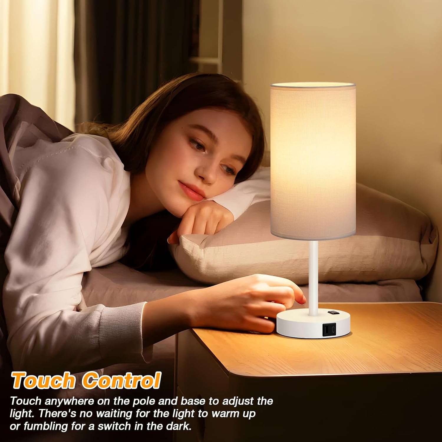 Dicoool Touch Bedside Table Lamp with USB - 3 Way Dimmable White Lamp for Bedroom Nightstand, Desk Lamp with Charging Station for Dorm…