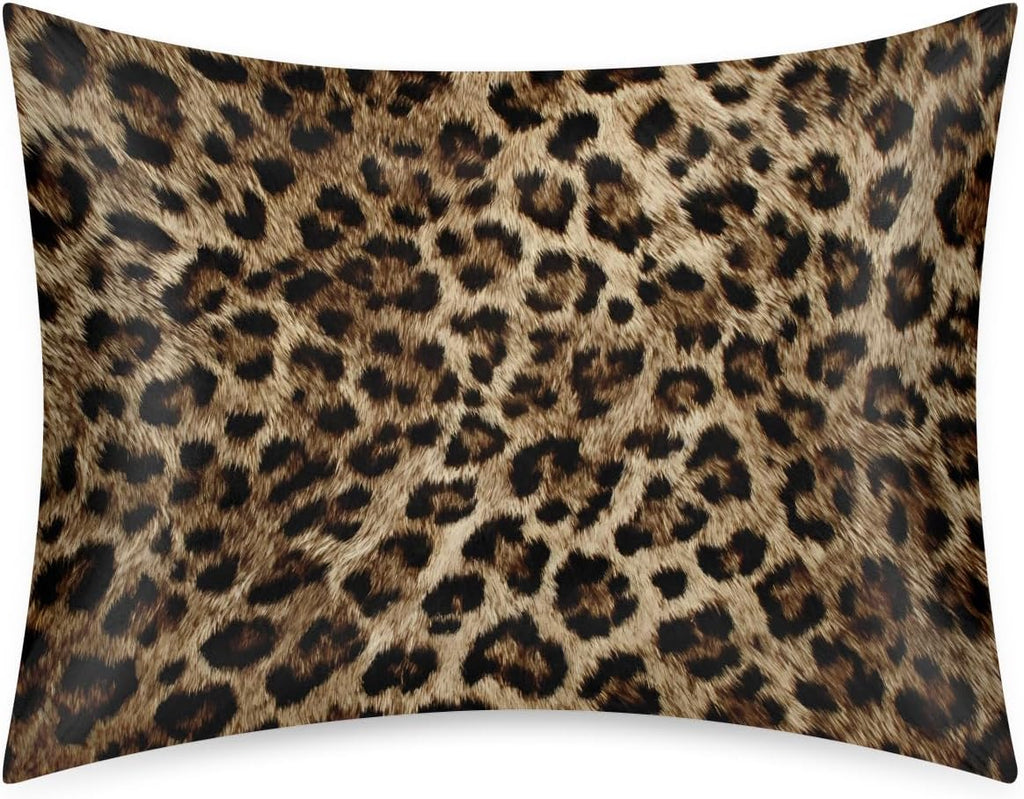 Satin Pillowcase for Hair and Skin, Standard Size Animal Leopard Skin Decorative Pillow Sham with Envelope Closure Pillow Cover for…