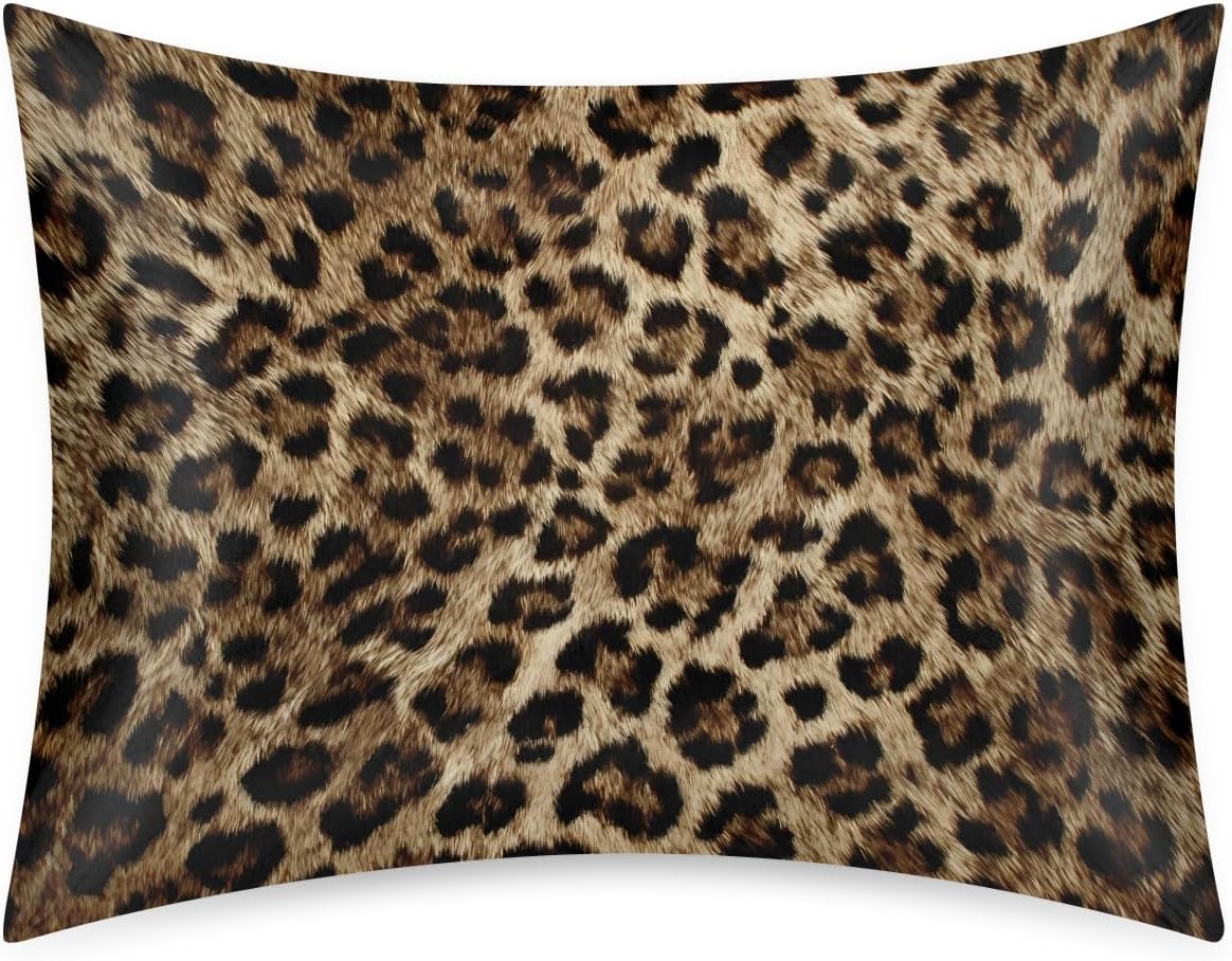 Satin Pillowcase for Hair and Skin, Standard Size Animal Leopard Skin Decorative Pillow Sham with Envelope Closure Pillow Cover for…