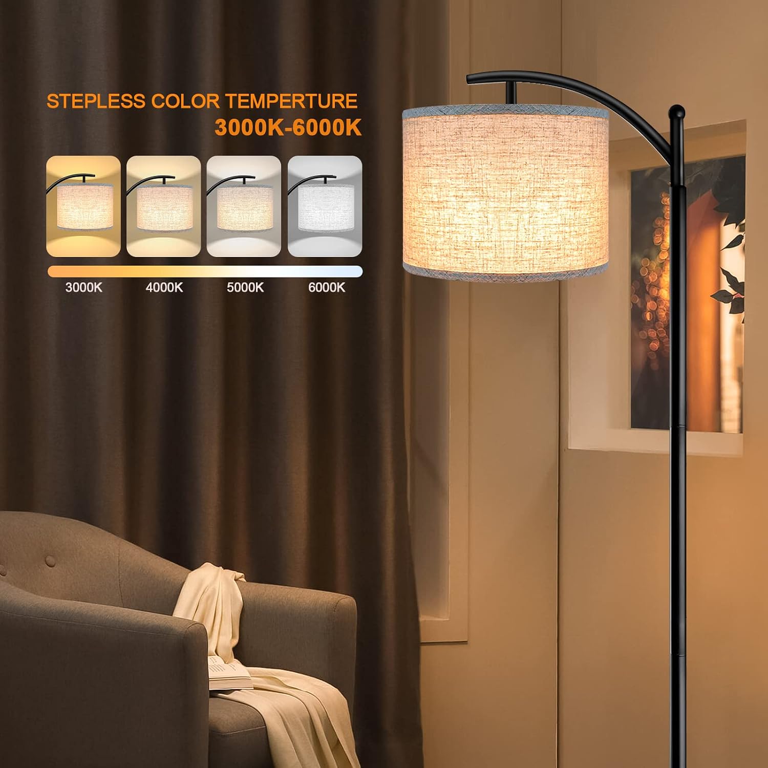 ROTTOGOON Floor Lamp for Living Room, 4 Color Temperature LED Floor Lamp with Remote Control & Foot Switch, LED Bulb Included, Modern…