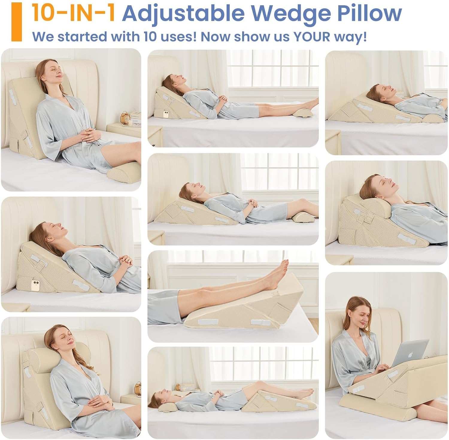 Sasttie Wedge Pillow Set for After Surgery, 2PCS Adjustable Bed Wedge Pillow Headboard with Memory Foam Neck Cushion – for Acid Reflux, Sle…
