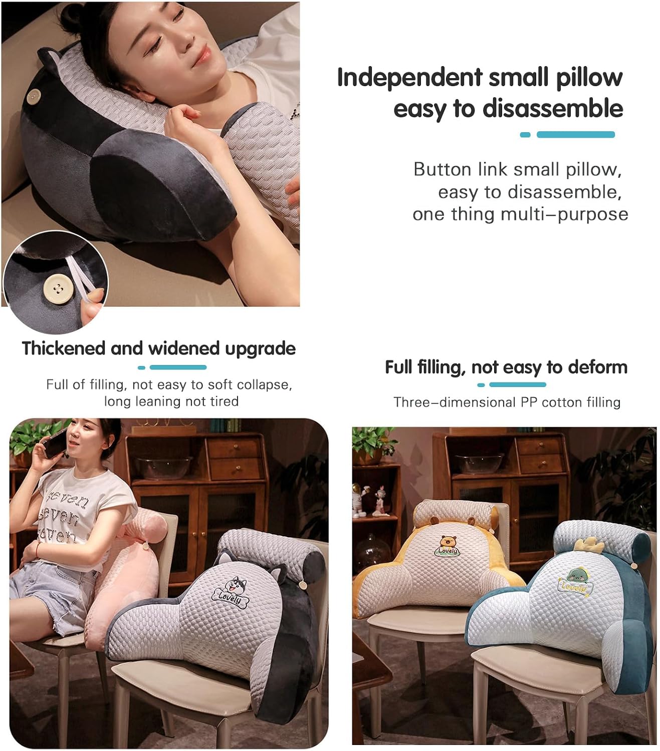 Generic Large Backrest Sofa Pillow, Cooling Comfy Lumbar Support Cushion for Adult, Cute Reading Pillow with Washable Cover for Bed Co…
