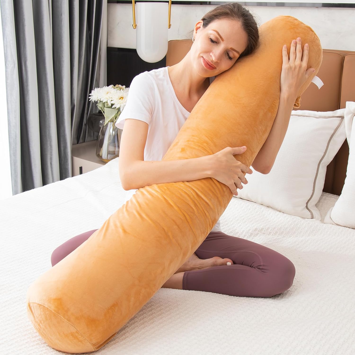 1 MIDDLE ONE Bolster Pillow for Bed, Long Round Body Pillow for Adults with Removable Velvet Cover, Decorative Tube Roll Cylinder Pillow…