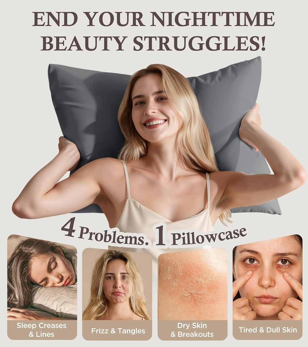 Rifens Instant Chill Cooling Pillowcase for Hot Sleepers, 2% HA Infused Pillowcase Hydrates Skin & Hair, Reduces Wrinkles & Frizz, Softer T…