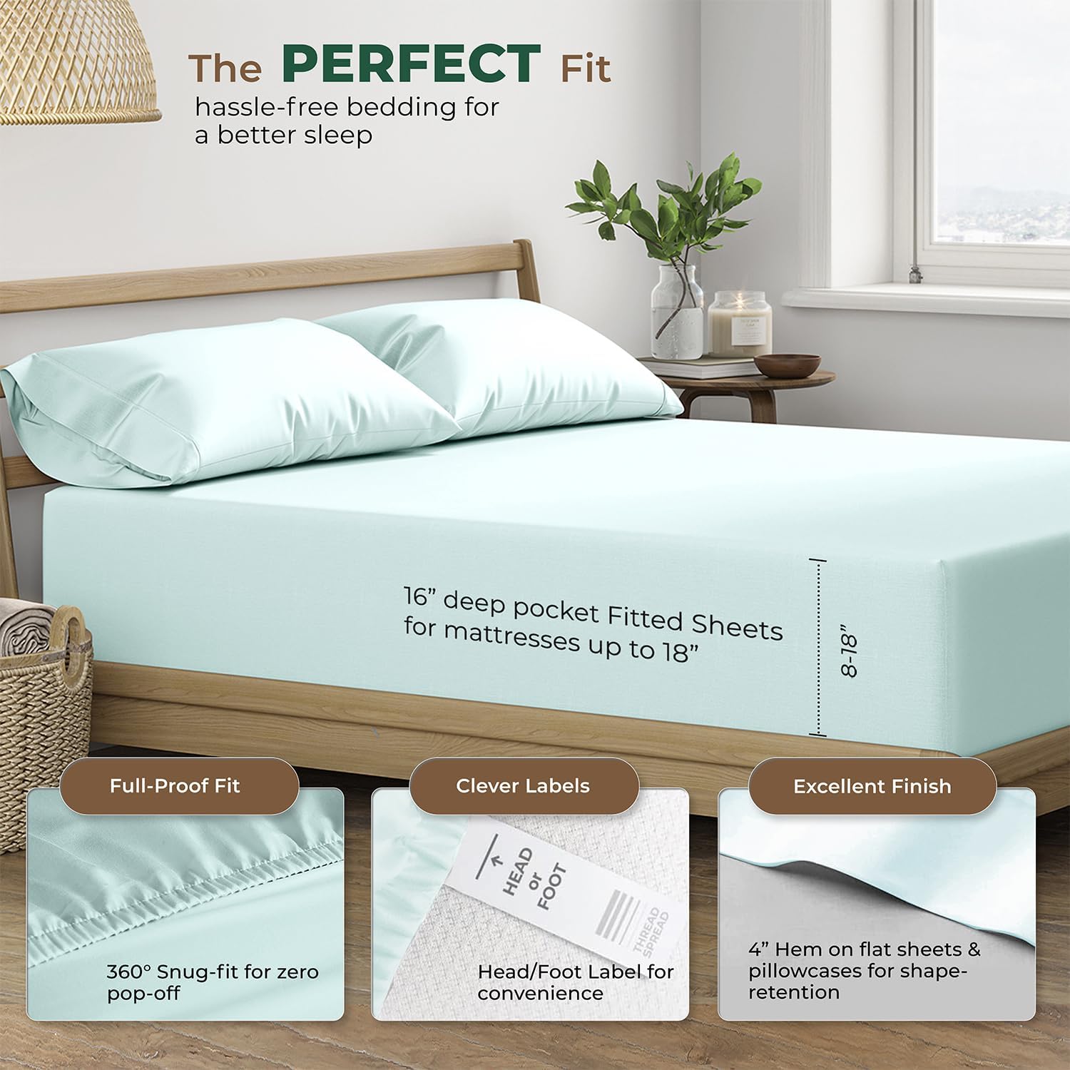 THREAD SPREAD 100% Organic Cotton Sheets California King Size - 4 PC Organic Cotton Cal King Size Percale Weave Sheet Set, Soft, Cooling…