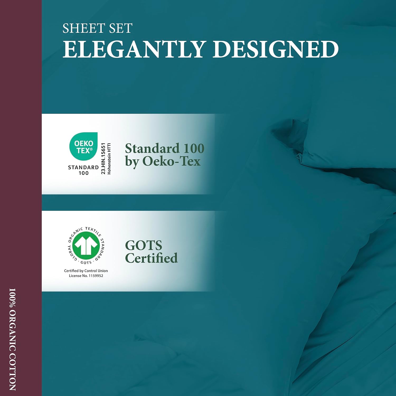 AshtonSheets 100% Organic Cotton Sheets Twin XL Size - Organic Cotton Twin XL Size Percale Weave Sheet Set (3 PC, Teal), Soft, Cooling, Cri…