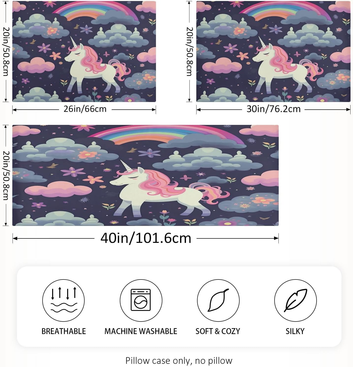 YETTASBIN Unicorns Satin Pillowcase, Soft Breathable Silk Pillow Case with Envelope Closure for Hair and Skin, Standard Size 26 x 20 Inch