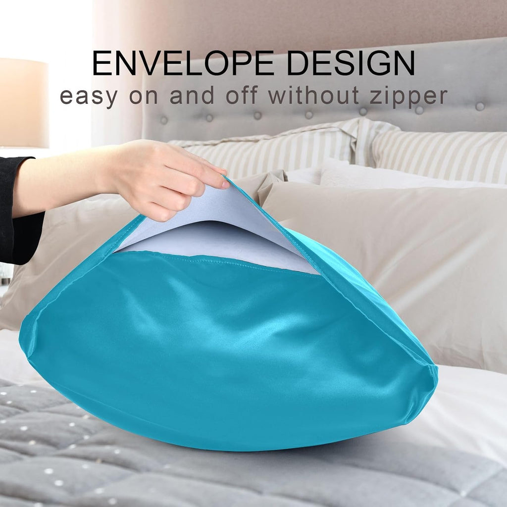 Blue Color Pillow Covers Silk Pillowcase for Hair and Skin Breathable Soft Satin Pillowcase Queen Size Pillow Case for Bedroom Women…