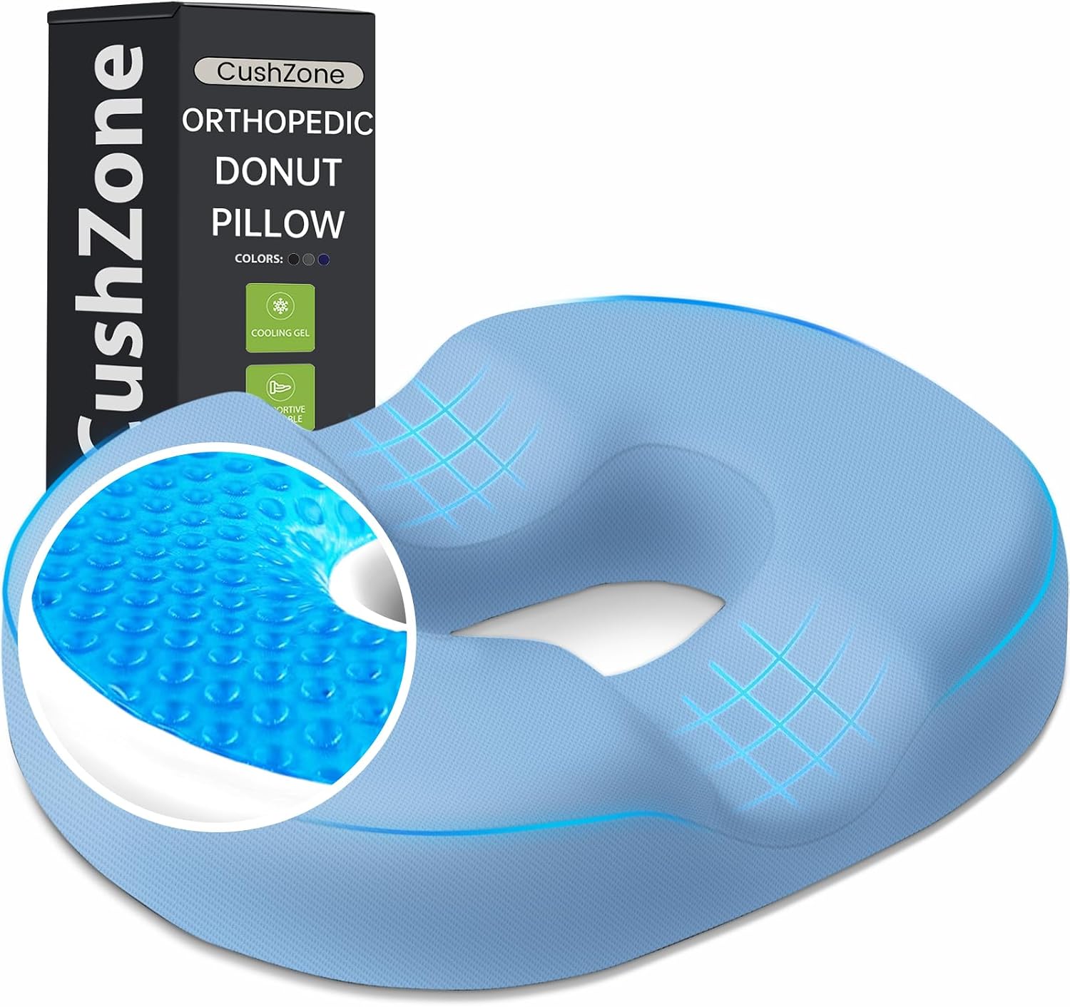 CushZone Donut Pillow Seat Cushion - Cooling Gel Donut Chair Cushions, Memory Foam Seat Cushion for Office & Home, Car Seat Cushion and But…