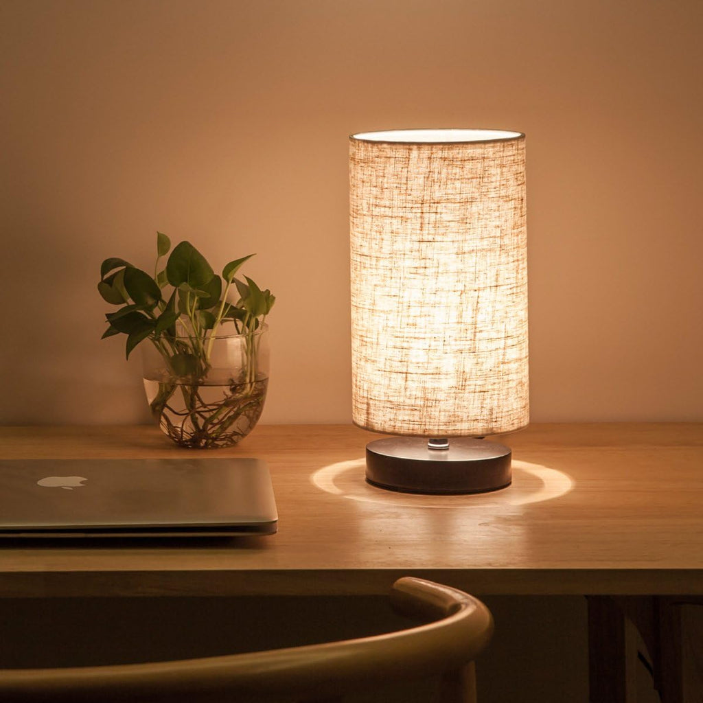 lifeholder Table Lamp, Bedside Nightstand Lamp, Simple Desk Lamp, Fabric Wooden Table Lamp for Bedroom Living Room Office Study, Cylinder…
