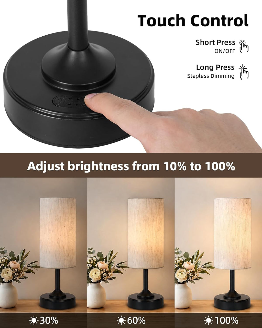 EZVALO 2-Pack Cordless Table Lamp, Ambient Light, Dimmable, Touch, Timer, 2700K, Decor, Portable, LED, Wireless, Rechargeable, Battery…