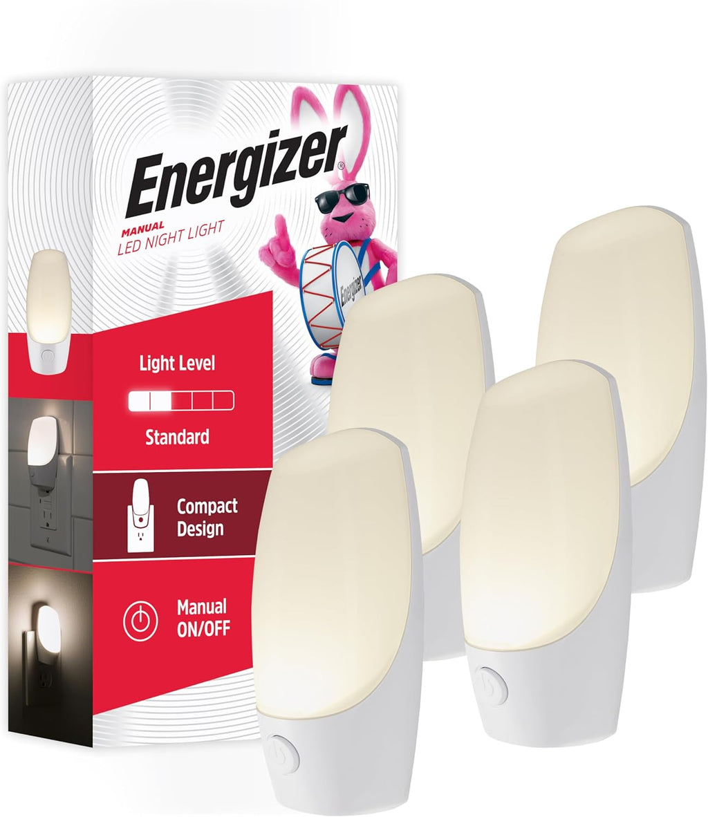 Energizer Manual On/Off LED Night Light Plug-in, Push Button, Compact, Contemporary, for Bedroom, Livingroom, Hallway, Bathroom, Nursery…