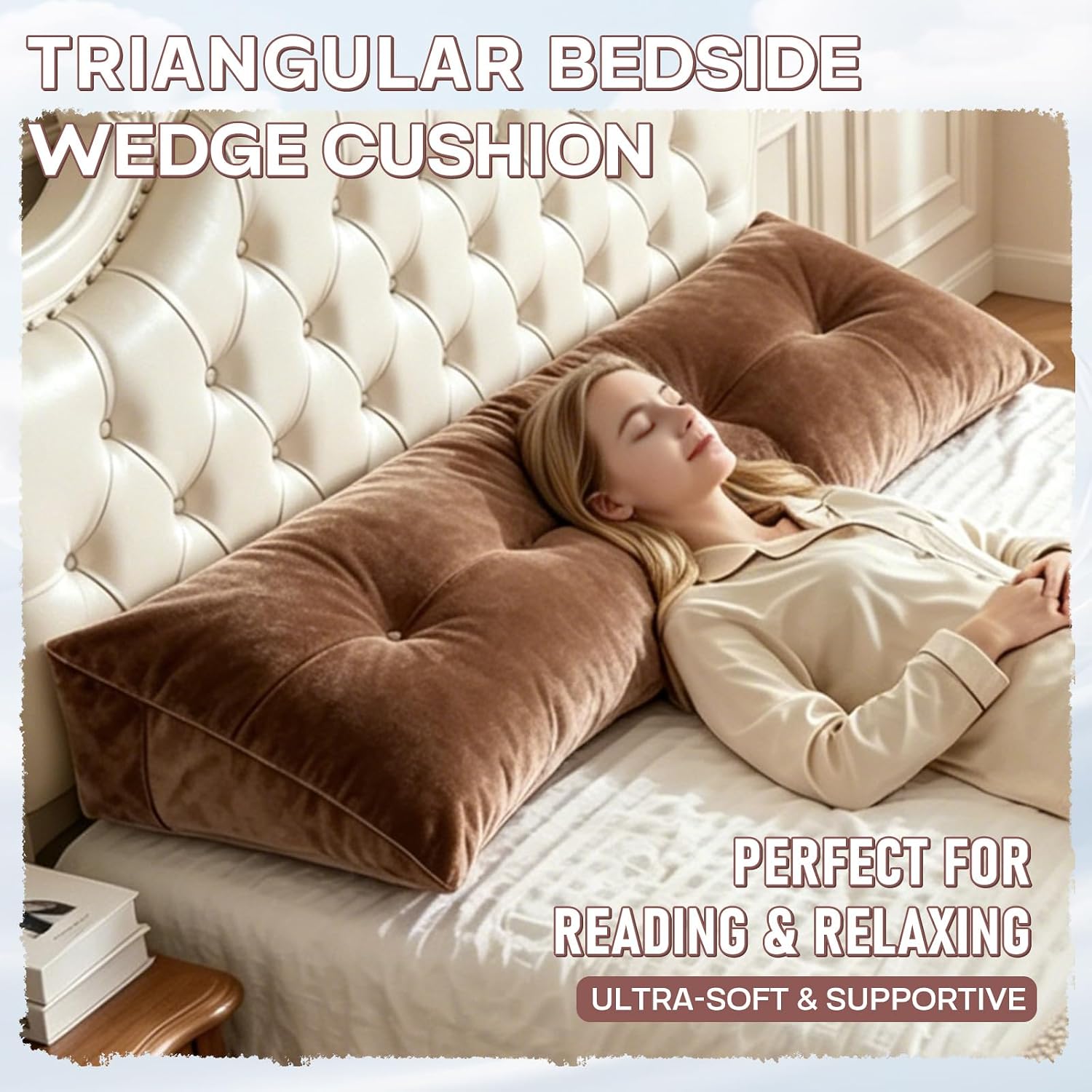 Scnut Headboard Pillow Queen, Triangle Wedge Pillow for Headboard, Ergonomic Backrest Cushion for Reading Sitting Working Removable Crystal…