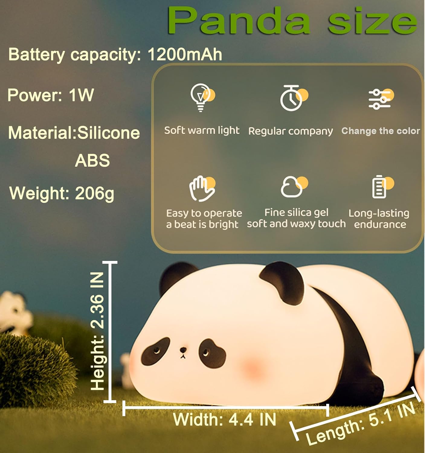 Dreaming My Dream Squishy Cute Panda Night Light, Voice Controlled Light with 7 Color Modes Soft Silicone USB Charging Panda Lamp for Kids R…