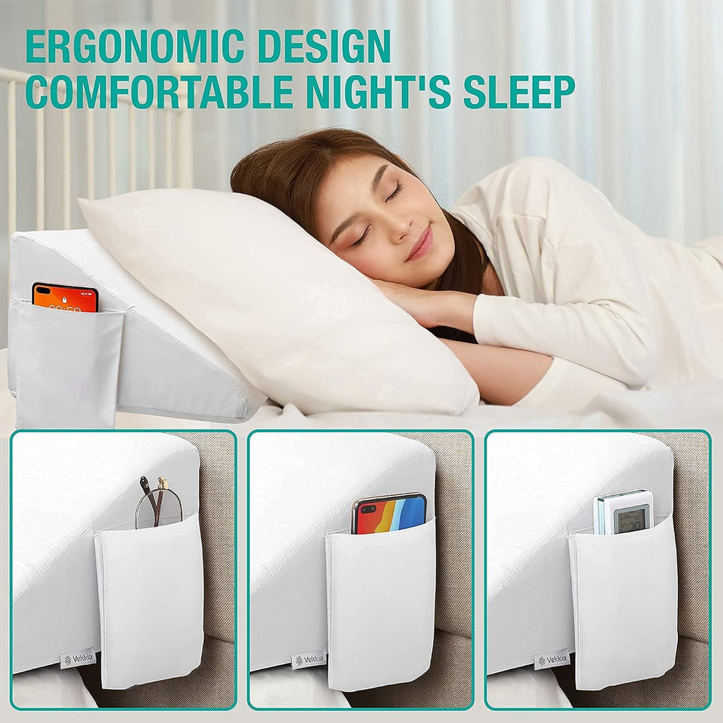 Vekkia Twin Size Bed Wedge Pillow Gap Filler/Headboard Pillow/Mattress Wedge Fill Gap (0-6") Between Headboard and Mattress (White)