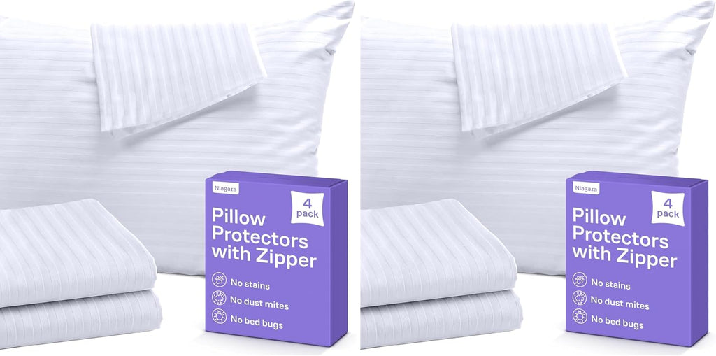Set of 4 Pillow Protectors with Zipper Queen Size - 100% Resistant to Stains, Dust & Dirt - Washable Covers for Increased Pillow Lifespan…