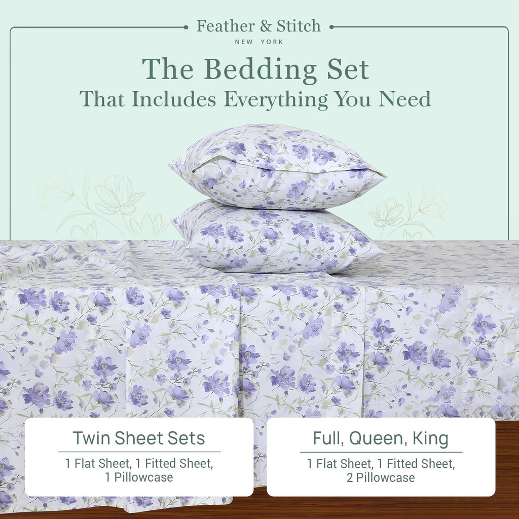Featherstitchnewyork Feather & Stitch Softest 100% Cotton Sheets, 300 Thread Count Percale Weave Bedding, 16" Deep Pocket, Cooling Sheets,…