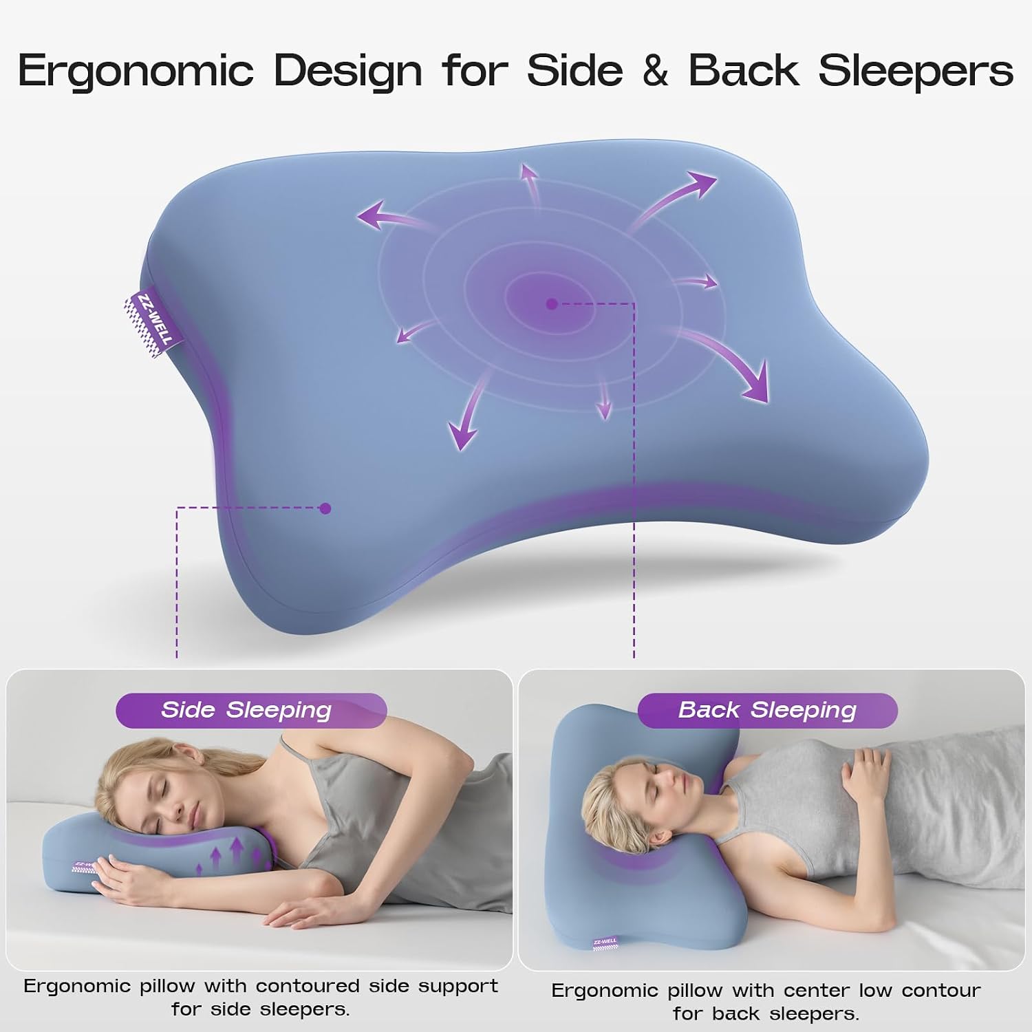 ZZ-WELL Side Sleeper Pillow - Patented Cervical Neck Pillow for Sleeping with Cooling Cover - High Loft Heavy Density Memory Foam Pillows…