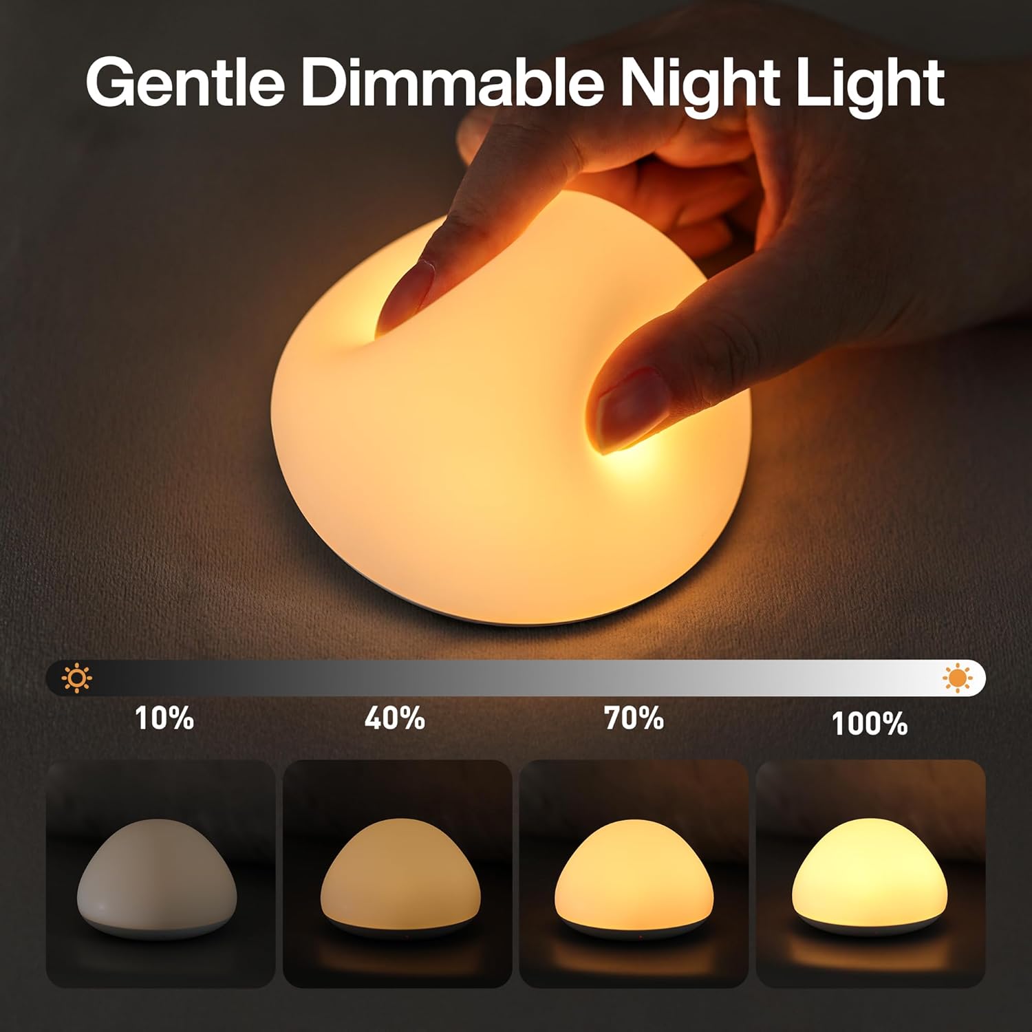 Baby Night Light for Nursery, Soft Silicone Tap Control Night Lamp with 8 Color Changing, Stepless Dimming, Rechargeable Portable Night…