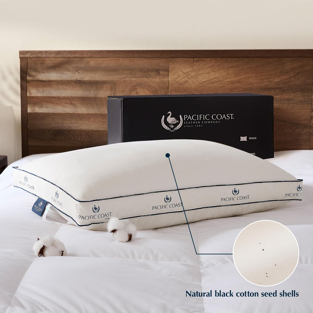 Pacific Coast Goose Firm Bed Pillows of Standard Size, 100% Organic Cotton Cover, Gusseted Design for Sleeping, Feather and Down Pillows…