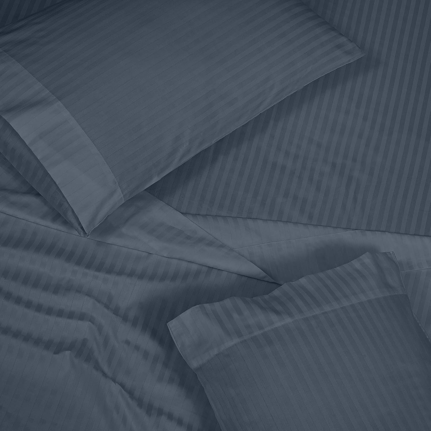 Royalelinens ROYALE LINENS 300 Thread Count 100% Long Staple Combed Cotton Striped Sheet Set - 4 Piece Queen Bed Sheets - 1 Fitted, 1 Flat…