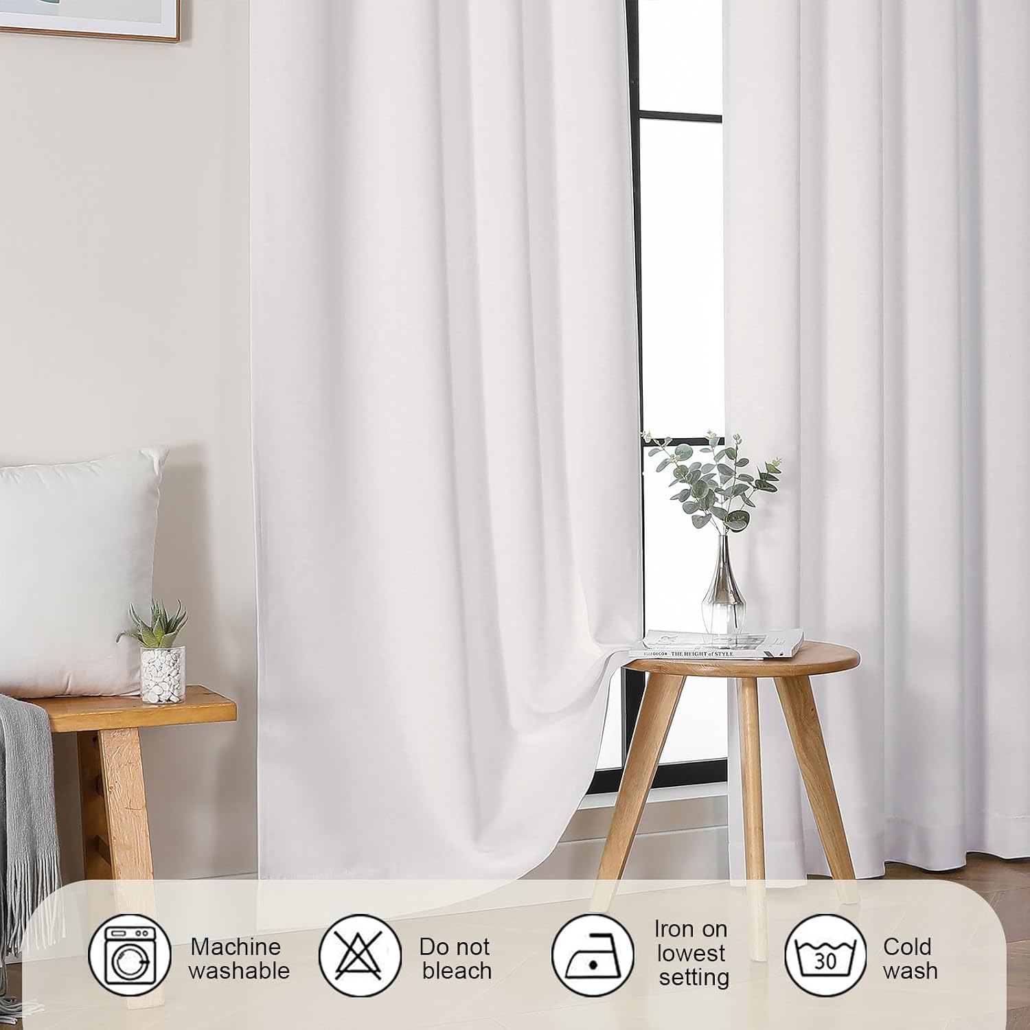 Gwine Ivory Curtains for Bedroom 54 Inches Long - Thermal Insulated Noise Reducing Window Curtain Panels, Solid Light Filtering Curtain…