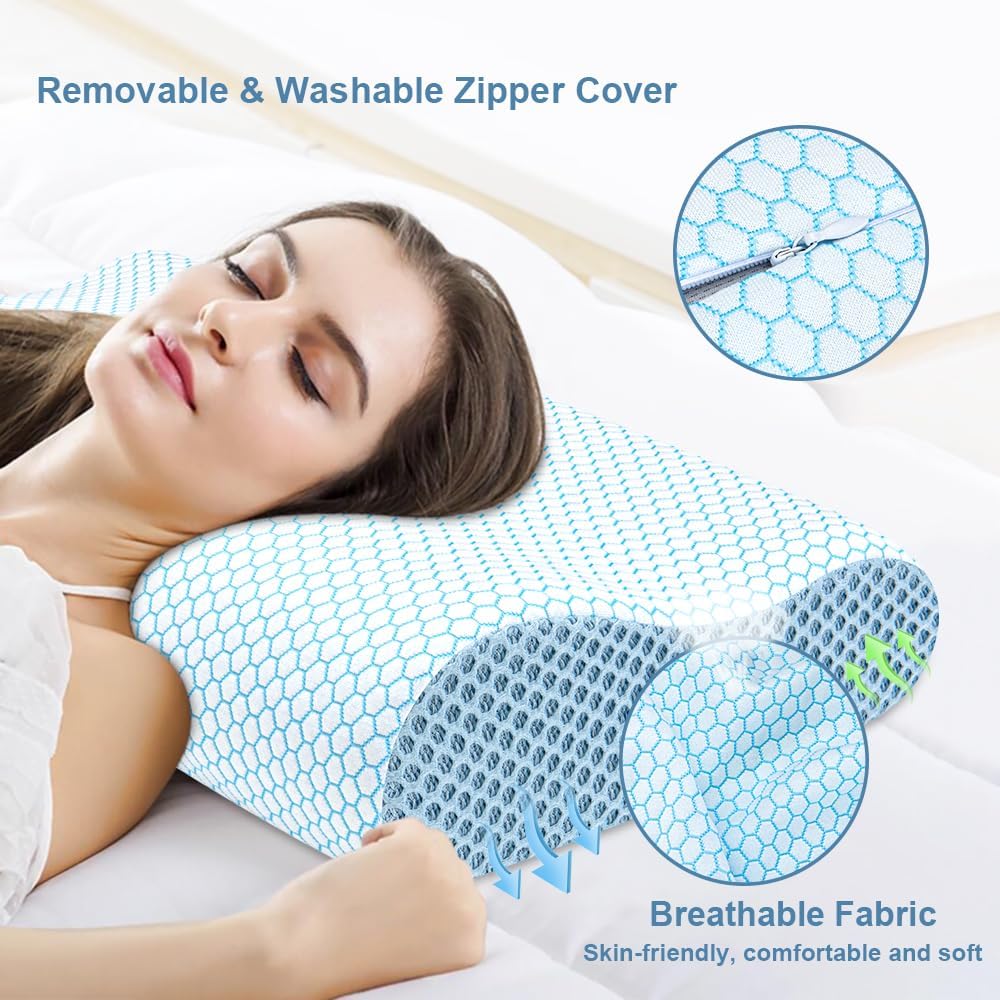 AnvoHome Anvo Memory Foam Pillow, Neck Contour Cervical Orthopedic Bed Pillow for Sleeping Side Back Stomach Sleeper, Ergonomic Design for…