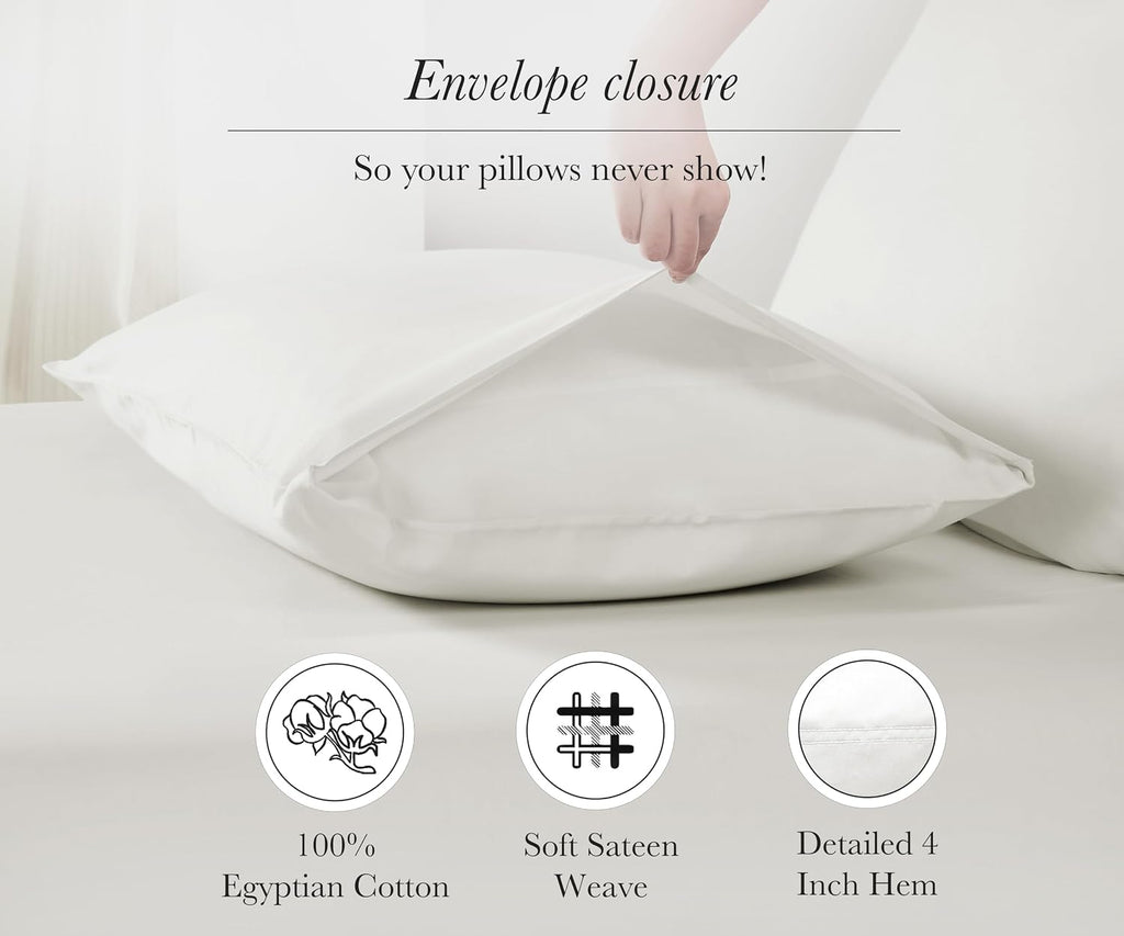 CaliforniaDesignDen California Design Den 100% Egyptian Cotton Pillow Cases Standard Size Set of 2, Sateen Weave, Soft and Breathable Pillo…