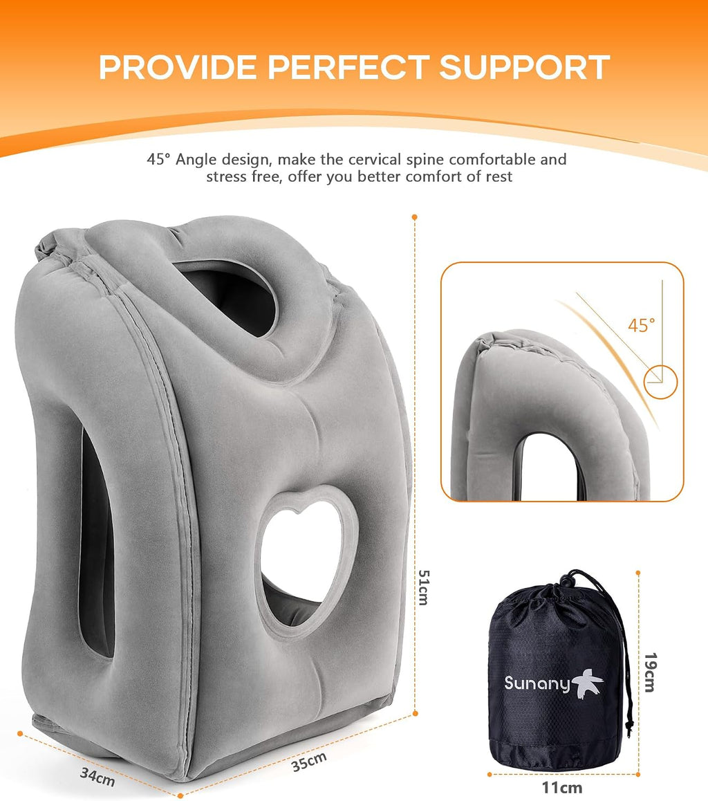 Sunany Travel Pillow, Upgraded Plane Pillow for Long Flights, Inflatable Neck Pillow Used for Airplanes, Cars, Buses, Trains, Office Napping…