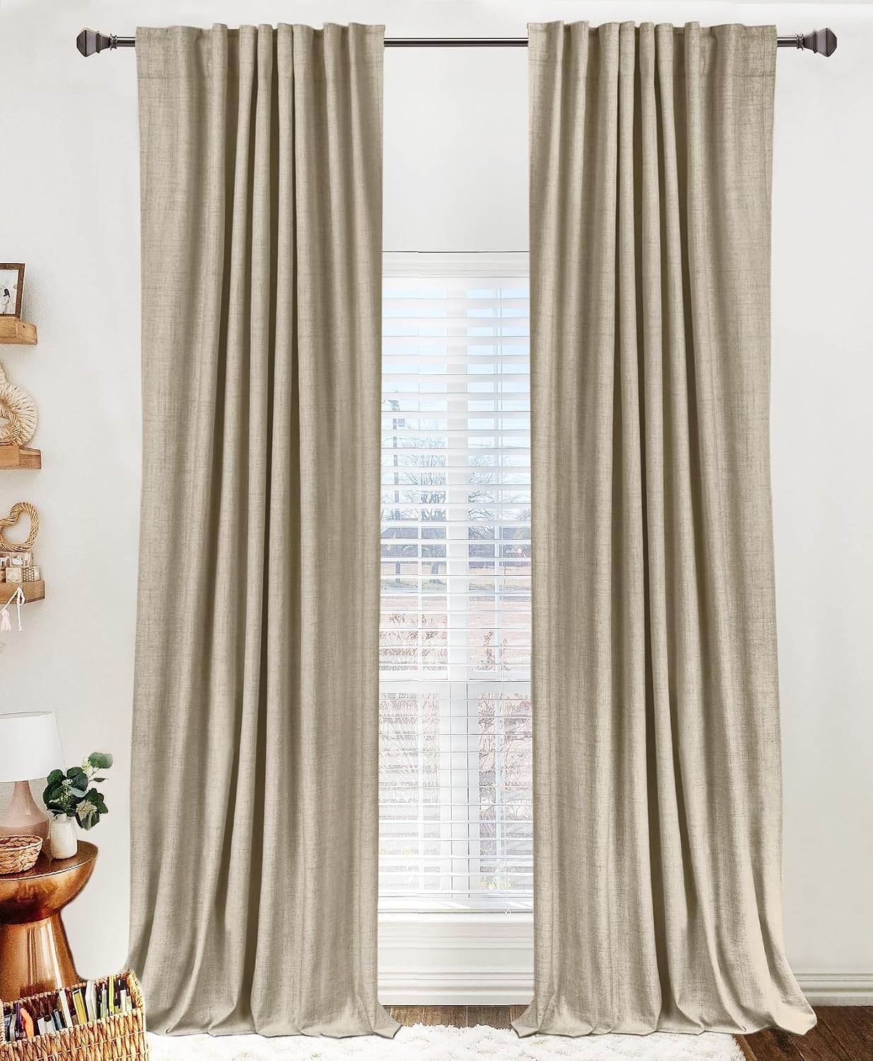 100BlackoutShield 100% Blackout Shield Linen Blackout Curtains for Bedroom 108 Inches Long, Back Tab/Rod Pocket Living Room Drapes, Thermal…