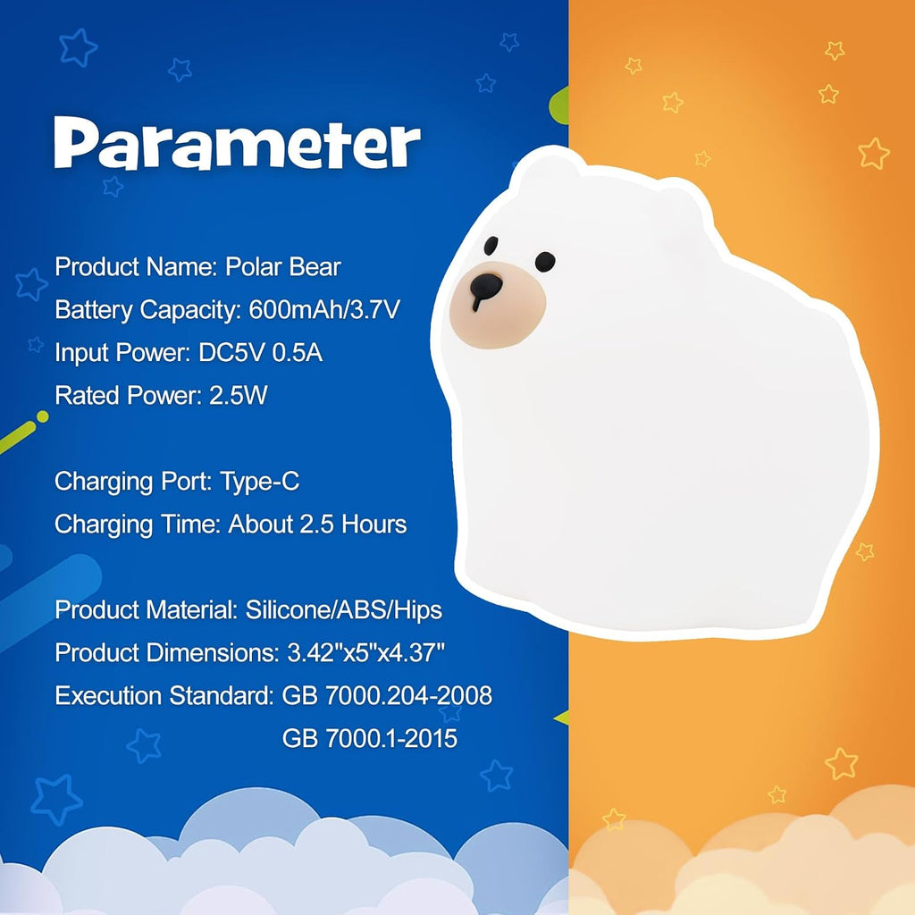 Squishy Polar Bear Night Light with RGB Mode Cute Polar Bear Light 3 Brightness Adjustable Nursery Breastfeeding Nightlight Rechargeable…
