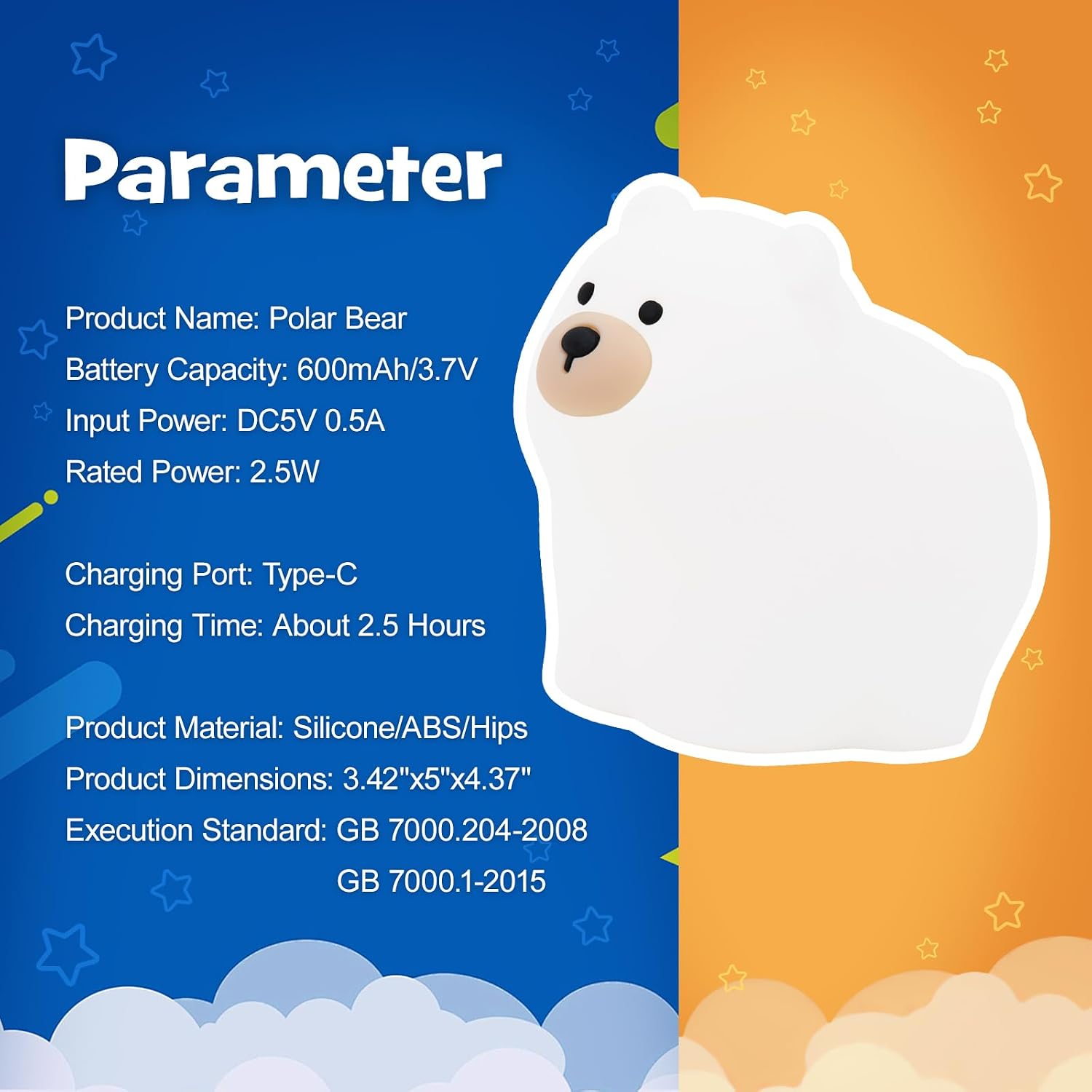 Squishy Polar Bear Night Light with RGB Mode Cute Polar Bear Light 3 Brightness Adjustable Nursery Breastfeeding Nightlight Rechargeable…