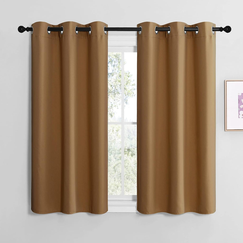 NICETOWN Gold Brown Sleek Blackout Curtains 48 inches Length for Small Windows, Noise Reducing and Block Draft Panels for Door Doorway…