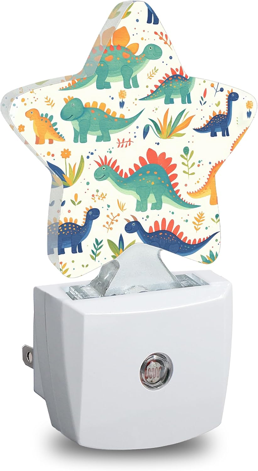 Cute Dinosaur Star Night Light Plug in, Decorative Night Light for Kids Room Nursery Bedroom, Soft Glow Sensor Lamp for Hallway Bathroom…