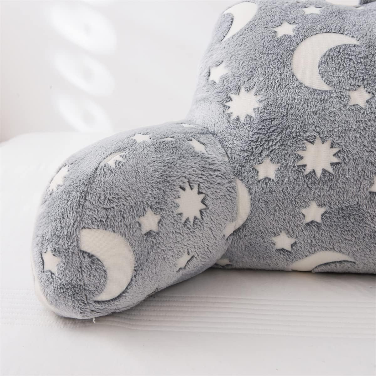 Holawakaka Glow in The Dark Reading Pillow for Sitting up in Bed Sofa Kids Teens, Luminous Moon Stars Backrest Pillow with Arms for Boys…