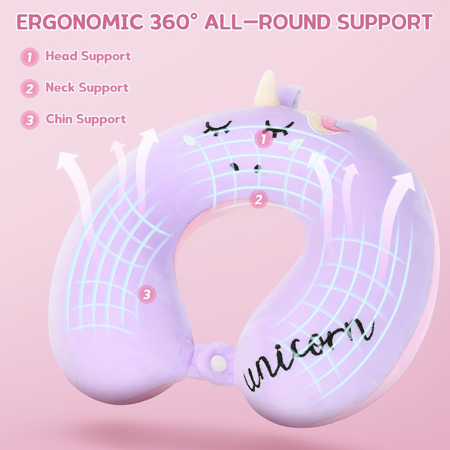 Kids Neck Pillow for Traveling, Unicorn Kids Travel Pillow with Eye Mask, Toddler Travel Essentials for Road Trip Airplane Flight Car…