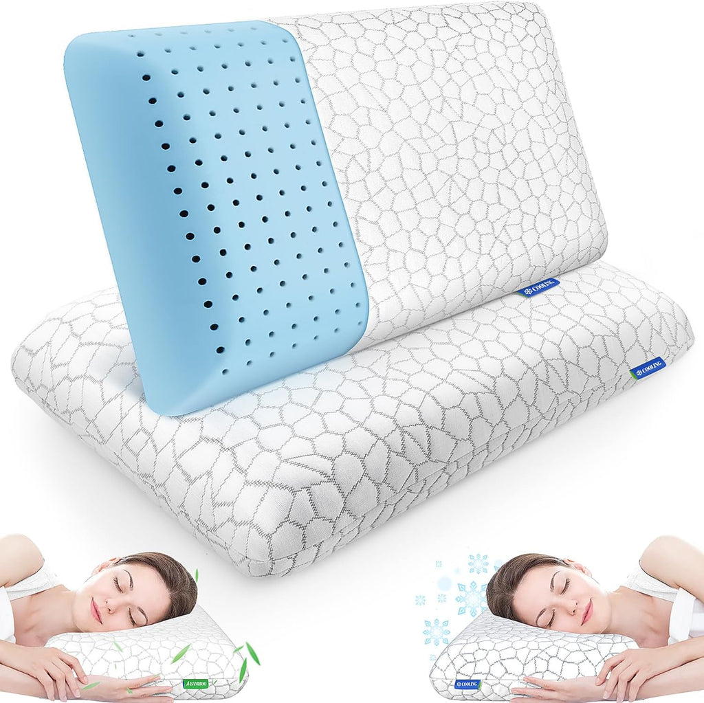 CushZone Memory Foam Pillows for Sleeping, Bed Pillow with Removable and Machine Washable Cover, Bed Pillow for Side, Back and Stomach Slee…