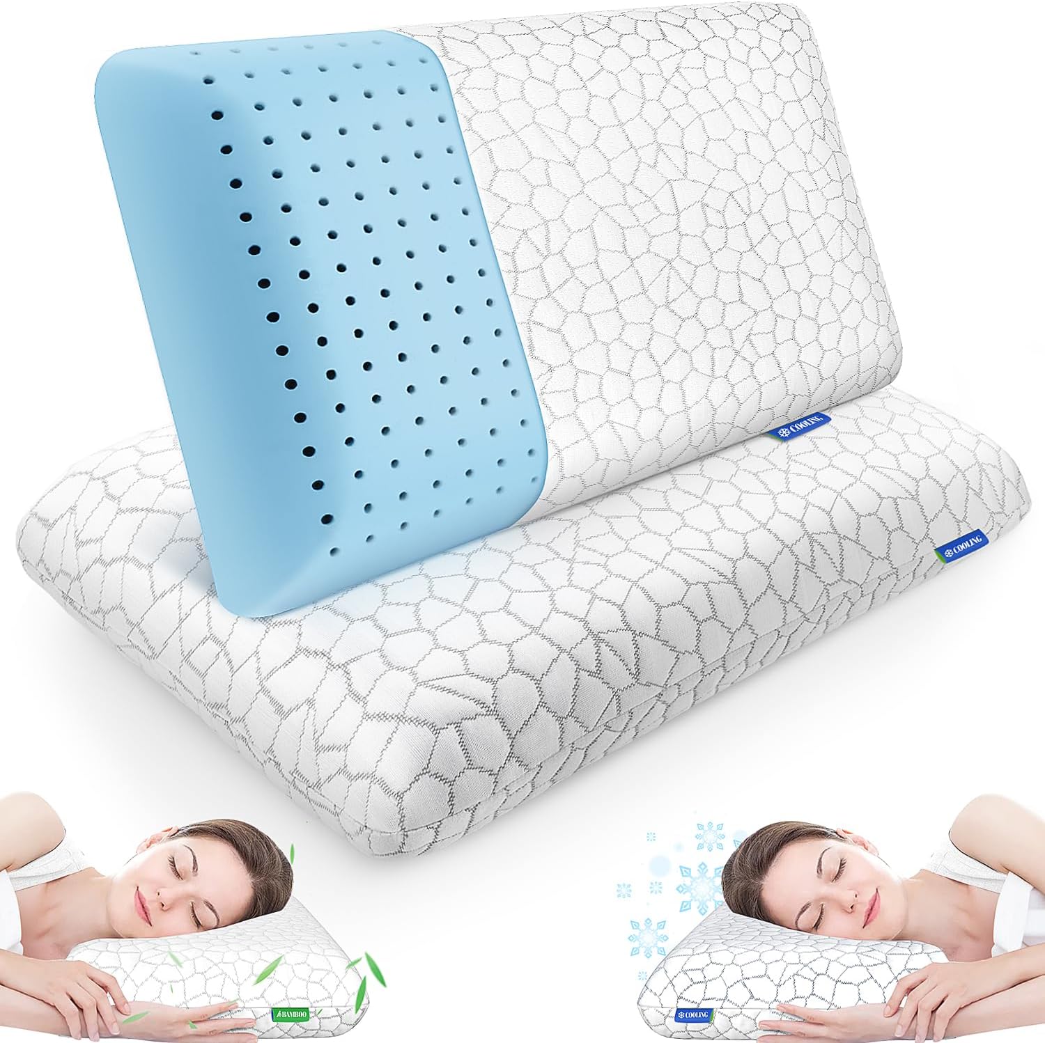 CushZone Memory Foam Pillows for Sleeping, Bed Pillow with Removable and Machine Washable Cover, Bed Pillow for Side, Back and Stomach Slee…