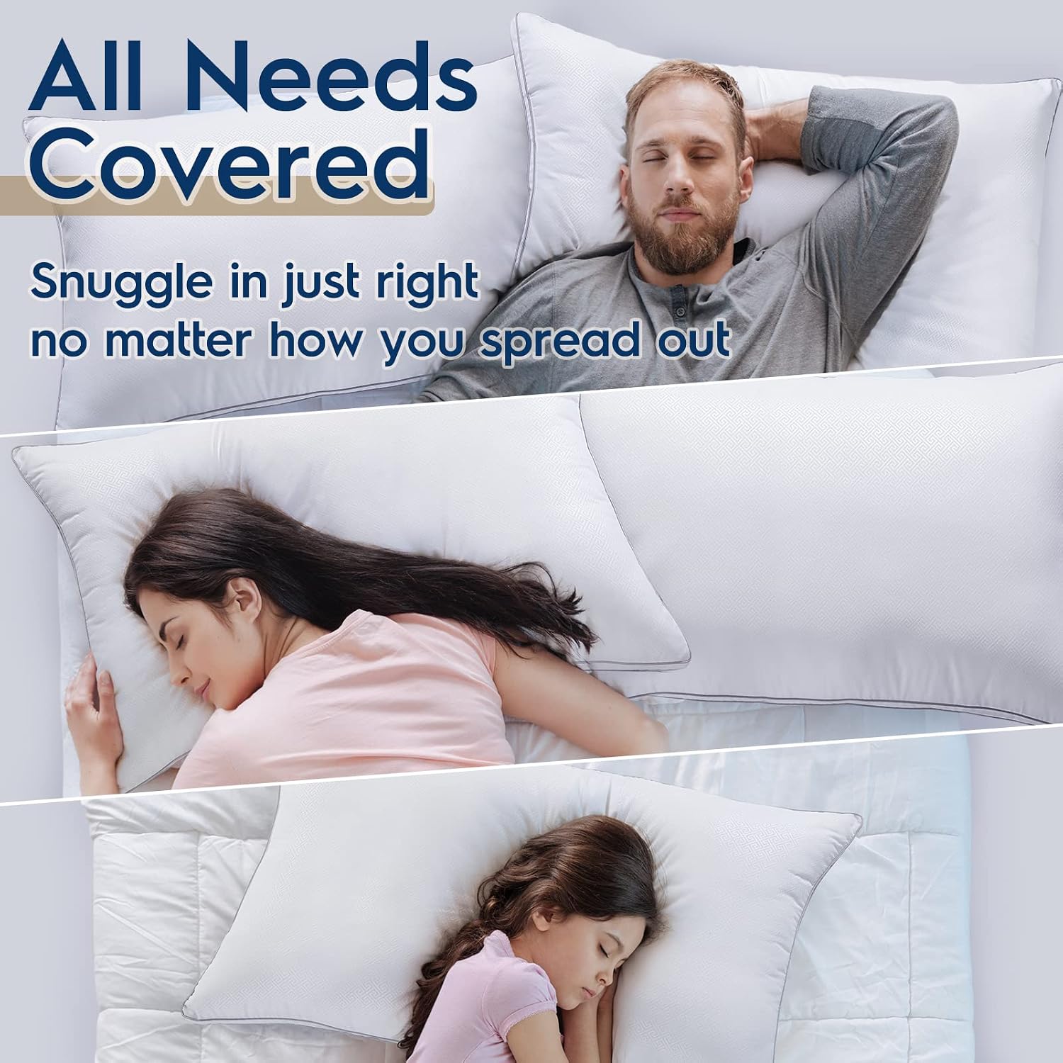 viewstar Bed Pillows King Size Set of 2, Firm Support Down Alternative Gusseted Pillows for Side, Back, or Stomach Sleepers, White